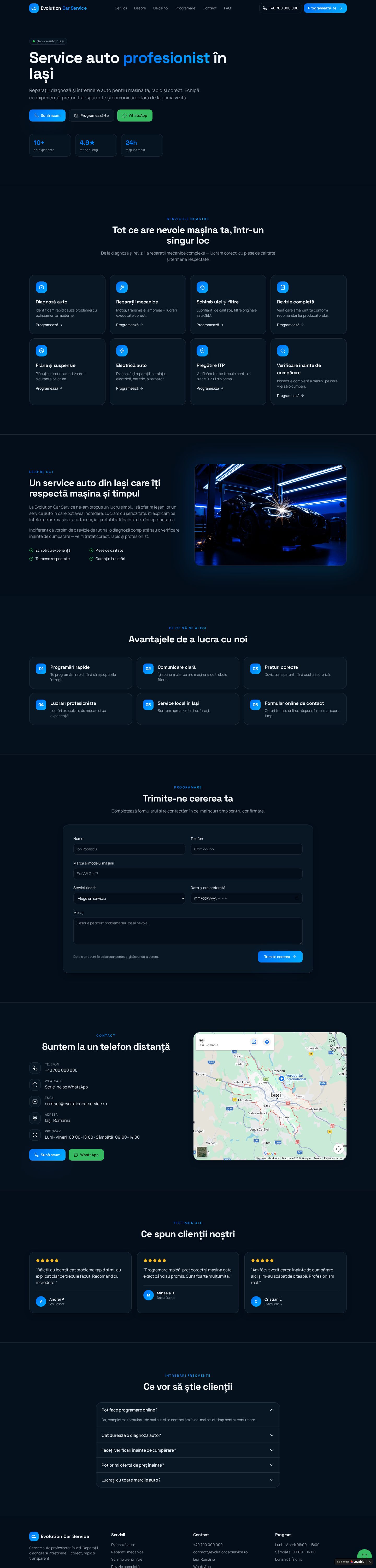 Website screenshot for Evolution Car Service